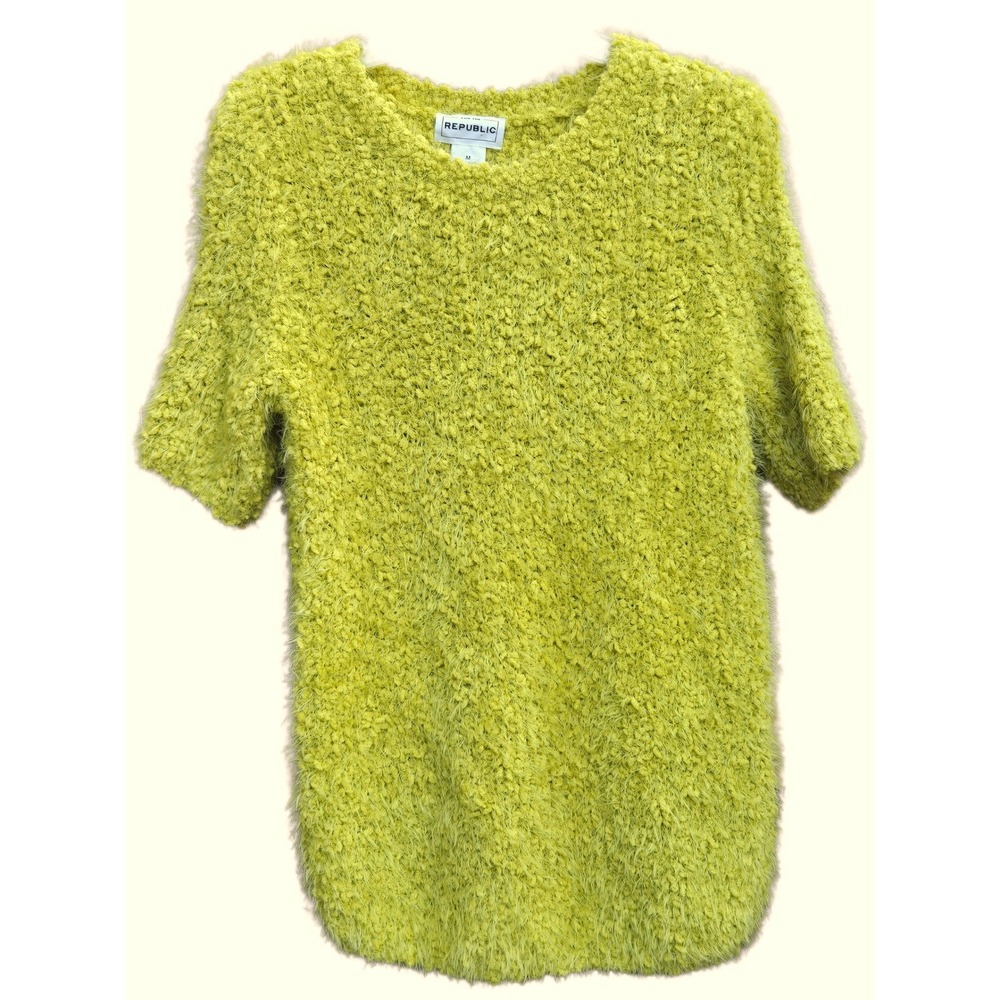 For The Republic Lime Green Popcorn Eyelash Knit Short Sleeve Sweater Medium